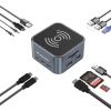 Hub USB-C 12 in 1 Wozinsky WHBC09Y8S multifunktional, mit kabelloser Ladefunktion, Aluminium, mit 15 cm Kabel - grau