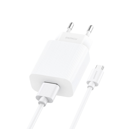 Foneng Ładowarka sieciowa EU28 - USB - 2,4A z kablem USB na Micro USB biała