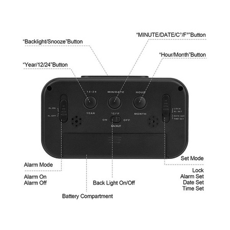 ZEGAR BUDZIK TRUSTY DUŻY LCD CZARNY ZG21