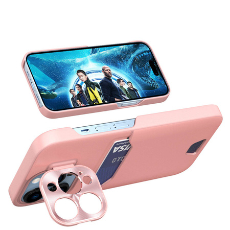Leather Stand Case etui do iPhone 14 Pro pokrowiec portfel na kartę z podstawką różowe