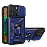 Hybrid Armor Camshield case for iPhone 14 Pro Max armored case with camera cover blue