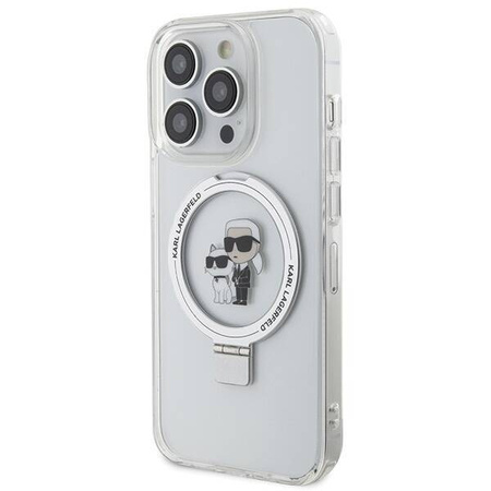 Original Case IPHONE 15 PRO Karl Lagerfeld Hardcase Ring Stand Karl&Choupettte MagSafe white