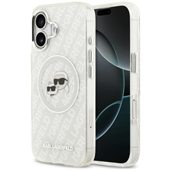 Karl Lagerfeld nakładka Magsafe IML glitter case metal camera frame and buttons Karl and Choupette heads on KL repeated logo do iPhone 17 szara