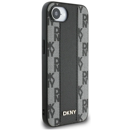 Etui DKNY Leather Checkered Mono Pattern MagSafe na iPhone 16e - czarny
