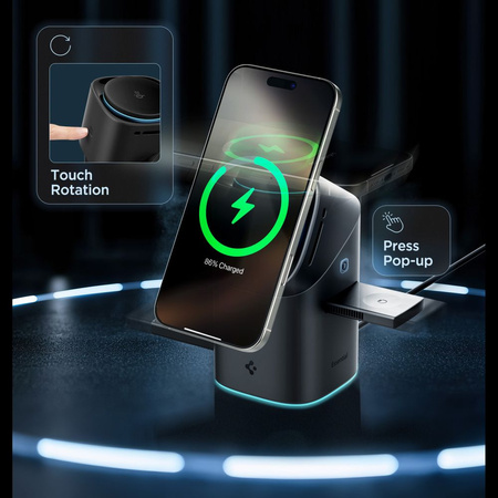 SPIGEN ESSENTIAL EF223MS 3IN1 QI2 ROTARY MAGNETIC MAGSAFE WIRELESS CHARGER BLACK