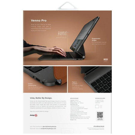 Etui UNIQ Venno Pro Magnetic Smart       z klawiaturą do iPad Air 11" (2024/25) | Air 10.9" (2022/20) | iPad Pro 11" (2022/21) caramel