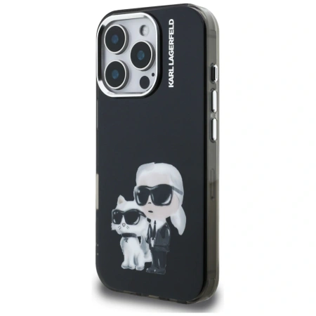Karl Lagerfeld IML Aquarelle Karl &amp; Choupette &amp; Logo Hülle für iPhone 16 Pro Max - Schwarz