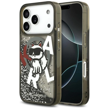 Karl Lagerfeld Liquid Glitter Choupette Logo MagSafe Case für iPhone 17 Pro - Schwarz