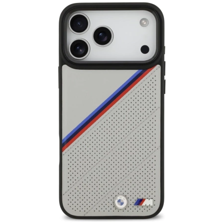 BMW M Tricolor Metal Logo MagSafe Case für iPhone 17 Pro Max – Grau