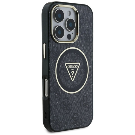 GUESS futerał do IPHONE 16 Pro Max kompatybilny z MagSafe GUHMP16XHG4PRTGK (IML Metal Glitter 4G Circle Triangle) czarny