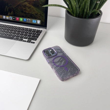Wozinsky Glitter Case with Mag Safe for Samsung Galaxy S25 - Purple with Glitter
