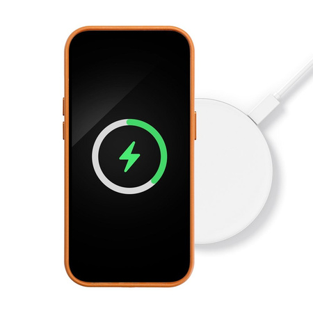 Futerał LEATHER MAG COVER kompatybilny z MagSafe do IPHONE 16 pomarańczowy