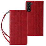 Magnetband Hülle Hülle für Samsung Galaxy S22+ (S22 Plus) Tasche Wallet + Mini Lanyard Anhänger Rot