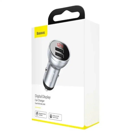 Baseus ładowarka samochodowa 2x USB 4,8A 24W z LCD srebrny (CCBX-0S)