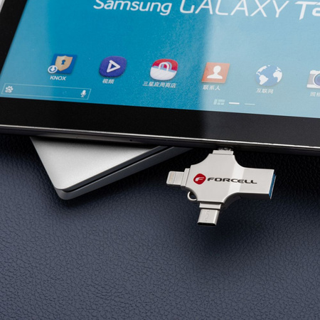 Pendrive 64GB USB 3.2 Gen 1 (USB A / USB C / Lightning / Micro USB) Forcell F-Data Metal Quad srebrny