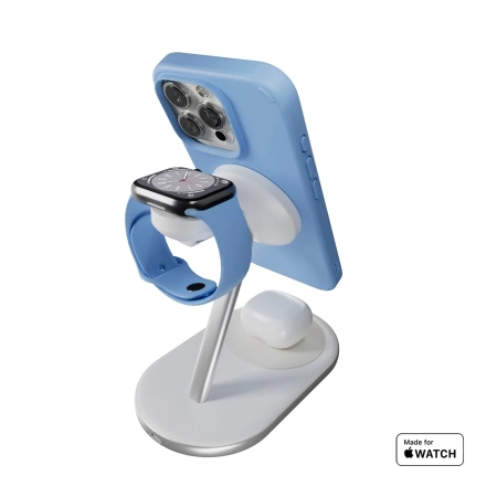 Puro Mag Station Qi2 3-in-1 Kabelloses Ladegerät Kompatibel mit MagSafe - Weiß