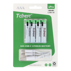 TCBEST bateria akumulatorowa R3 (AAA) 180 mAh z gniazdem Typ C + kabel USB A do 4 x Typ C 4 szt
