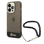 Original Case IPHONE 14 PRO MAX Guess Hardcase Translucent Pearl Strap black
