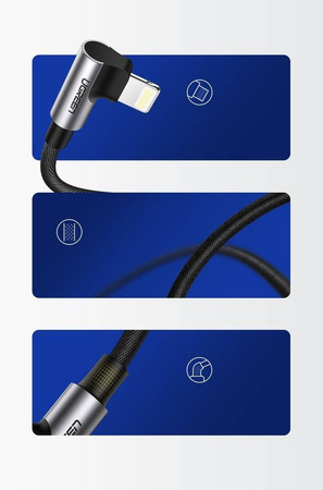 Ugreen kątowy kabel przewód USB - Lightning MFI 1m 2,4A czarny (60521)