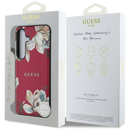 Etui Guess Grained Printed Flower Pattern MagSafe do Samsung Galaxy S25 fuksja