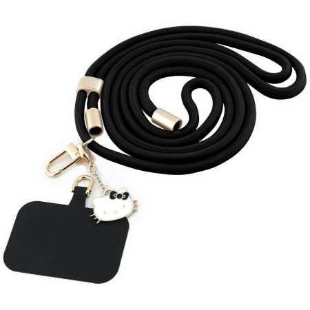 Hello Kitty Patch & Kitty Kopf Charm Universal Handy-Umhängeband - Schwarz
