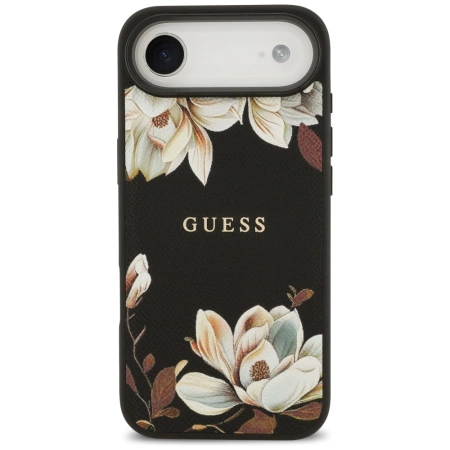 Etui Guess Grained Flowers Classic Logo MagSafe na iPhone Air - czarne