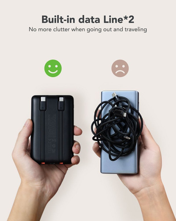 Bateria zewnętrzna (Powerbank) VEGER C11 BEST - 10 000mAh LCD z kablem Typ C + Apple Lightning 8-pin QC3.0 PD 22,5W (W1170)