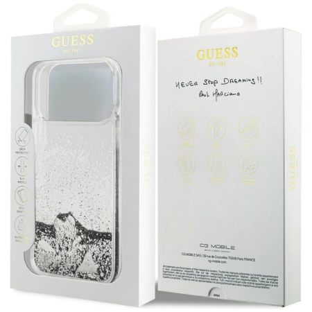 Etui Guess Liq. Glitter Charms na iPhone 17 Pro - srebrne