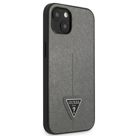 Original Case IPHONE 14 PLUS Guess Hardcase Saffianotriangle Logo (GUHCP14MPSATLG) silver