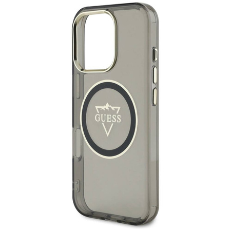 Original Case IPHONE 16 PRO Guess IML Metal Mountain Logo MagSafe black