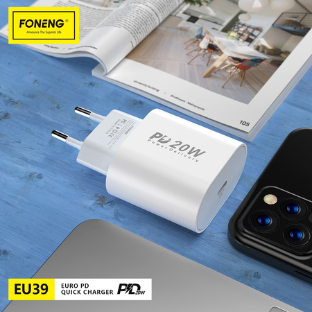 Foneng Ładowarka sieciowa EU39 - Typ C - PD 20W 3A biała