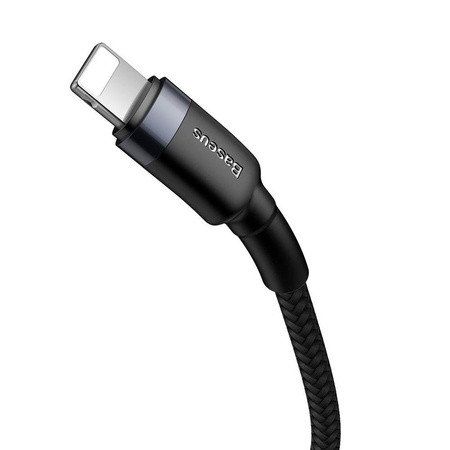 Baseus Cafule Cable wytrzymały nylonowy kabel przewód USB Typ C PD / Lightning 18W QC3.0 1m czarny-szary (CATLKLF-G1)