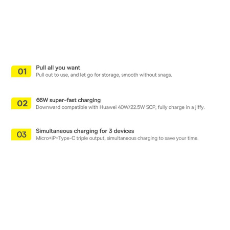 Baseus Bright Mirror 2 zwijany kabel przewód 3w1 USB Typ A - micro USB + Lightning + USB Typ C 66W 1.1m fioletowy (CAMJ010105)