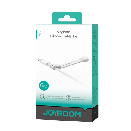 Joyroom JR-ZS422 Silicone Cable Tie with Magnet, Set of 6 - White