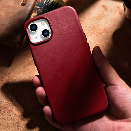 iCarer Case Leather genuine leather case cover for iPhone 14 Plus red (MagSafe compatible)