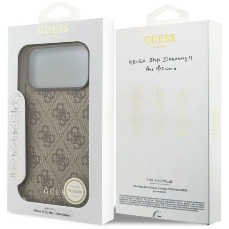 Guess 4G Charms Collection MagSafe Hülle für iPhone 17 Pro Max - Braun