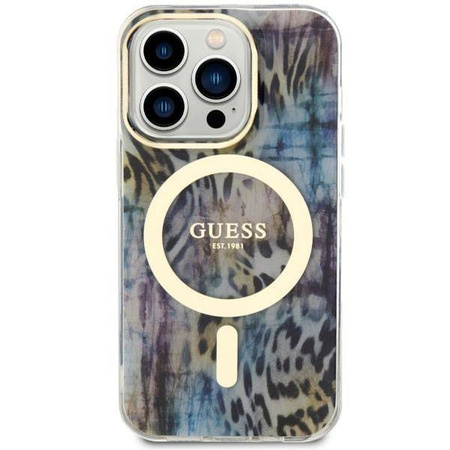 Guess GUHMP14XHLEOPWB iPhone 14 Pro Max 6.7&quot; Blau/Blau Hardcase Leopard MagSafe