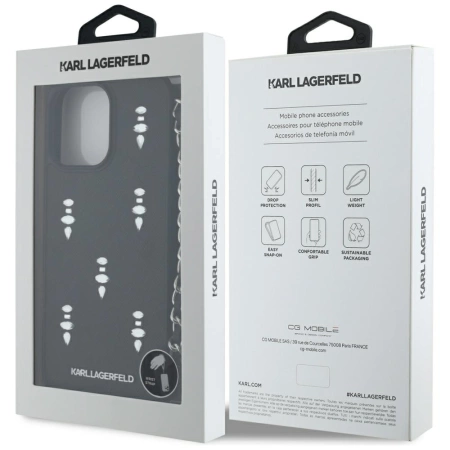 Etui Karl Lagerfeld Saffiano Crystals  w/Chain na iPhone 16 Pro - czarne