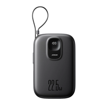Powerbank Joyroom JR-PBF18 22.5W 10000mAh z wbudowanym kablem Lightning + kabel USB-C 0.25 cm  - czarny