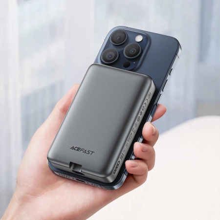 Acefast M10 magnetische Powerbank 2x USB-C PD 30W mit 15W induktivem Laden und USB-C-Kabel - Schwarz