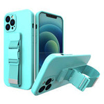 Rope case gel TPU airbag case cover with lanyard for iPhone 12 Pro Max light blue