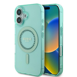 Guess IML Rhinestones MagSafe - Etui iPhone 16 Plus (zielony)