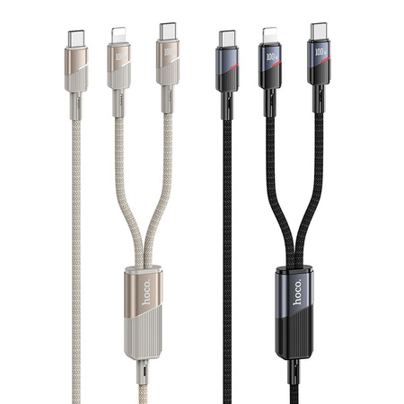 Kabel 2w1 USB C do USB C + Lightning Hoco 5A 100W 1,2 m U139 złoty
