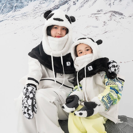 Qunature Panda Heat Transfer Ski Gloves Kids Size S - Black/White