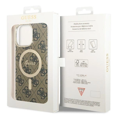 Etui Guess IML 4G MagSafe na iPhone 15 Pro Max - brązowe