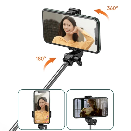 Selfie-Stick WHS1Y Teleskopstativ 1 m mit Telefonhalter – Schwarz
