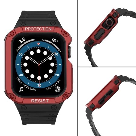 Pasek z etui ochronnym Protect Strap Band do Apple Watch 38 / 40 / 41 mm opaska obudowa pancerna - czarny, czerwony