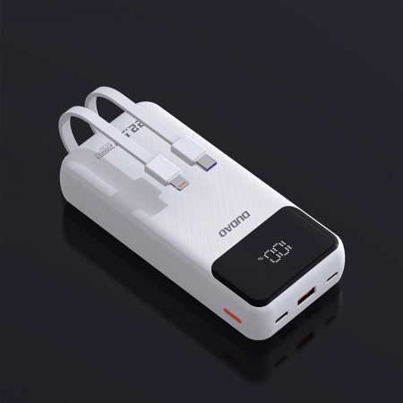Powerbank Dudao K15Pro 20000mAh 22.5W PD USB-C / USB-A / wbudowane kable Lightning i USB-C - biały
