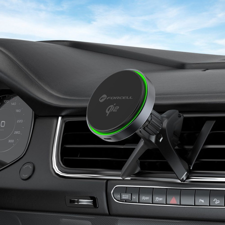 FORCELL F-GRIP Rapid Charge uchwyt samochodowy magnetyczny do szyby / kratki z ładowaniem indukcyjnym kompatybilny z MagSafe Qi2 15W szary