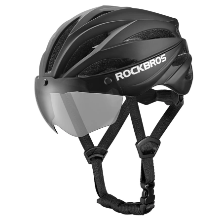 Rockbros Fahrradhelm mit Visier, abnehmbarer UV-Schutzbrille, Unisex – Schwarz/Braun